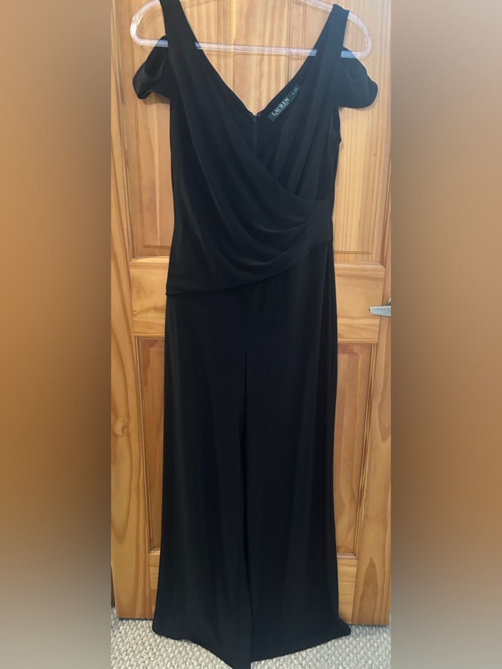 Ralph Lauren Black Wide Leg Jersey Jumpsuit Cold Shoulder Womens size 6